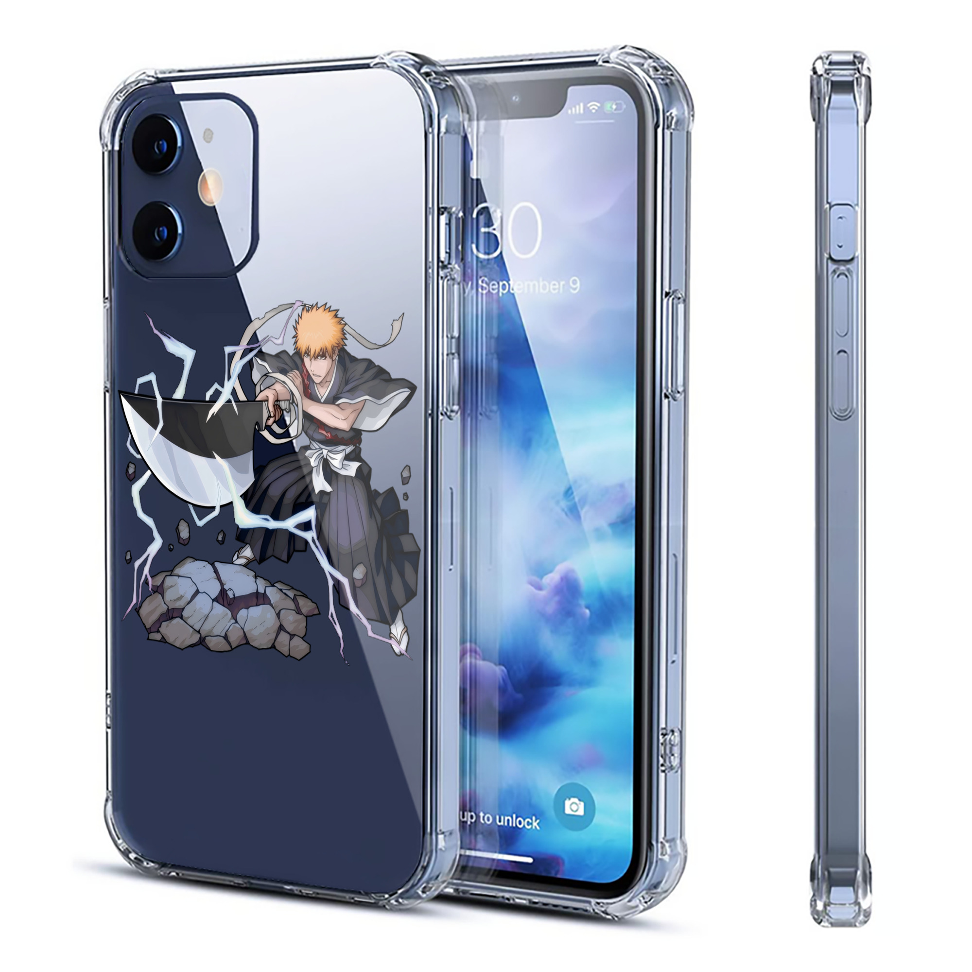 （画像用） ブリーチ 黒崎一護（くろさき いちご）BLEACH Kurosaki Ichigo 【iPhone 12シリーズ対応】透明スマホケース（クリアソフトケース）